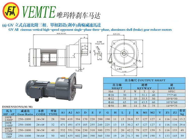 GV立式高速比付三項(xiàng)，單項(xiàng)鋁殼剎車(chē)齒輪減速馬達(dá)